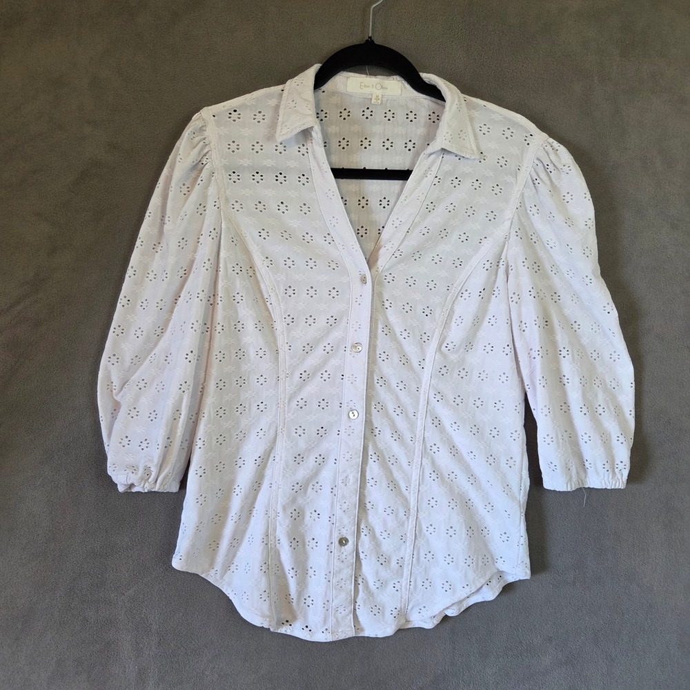 Eden & Olivia Eyelet Button Up Shirt Women Medium Puff Sleeve Romantic Western